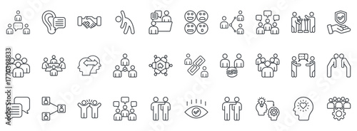 Human Interaction Icon Set. Contains Icons That Are Relevant For Business. Designed In Vector Outline Style