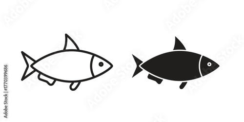 Sardine icon illustrations collection. editable stroke outline and flat style
