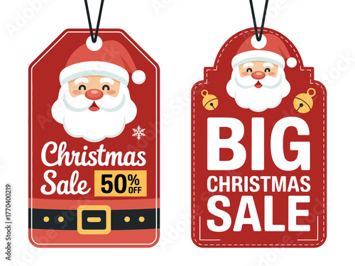 Find christmas sale tags santa claus bells fifty percent off vector images