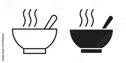 Soup bowl icon illustrations collection. editable stroke outline and flat style