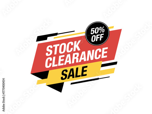Stock clearance sale banner design with fifty percent off promotion vector