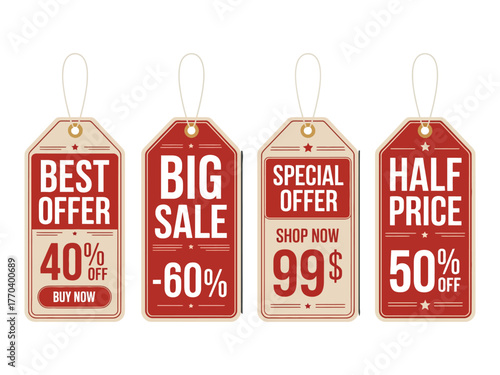 Sale tags best offer big sale special offer half price discount promotion