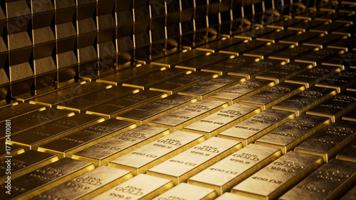 Golden Bars Stacked In A Vault Create Wealth, Luxury, And Precious Metal Richness For Financial Imagery