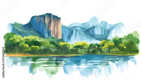 Canaima National Park. Canaima National Park hand drawn watercolor illustration