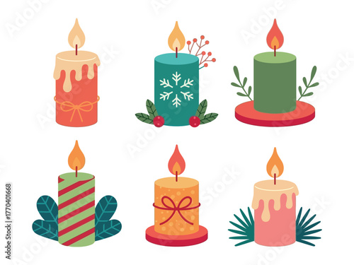 Vector christmas candles set decorative holiday season festive elements art