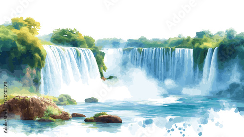 Iguazu Falls. Iguazu Falls hand drawn watercolor illustration