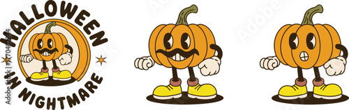 Retro halloween pumpkin characters with spooky vibes