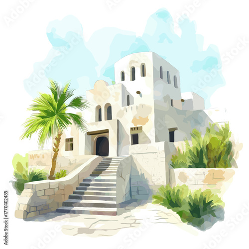 Larco Museum. Larco Museum hand drawn watercolor illustration