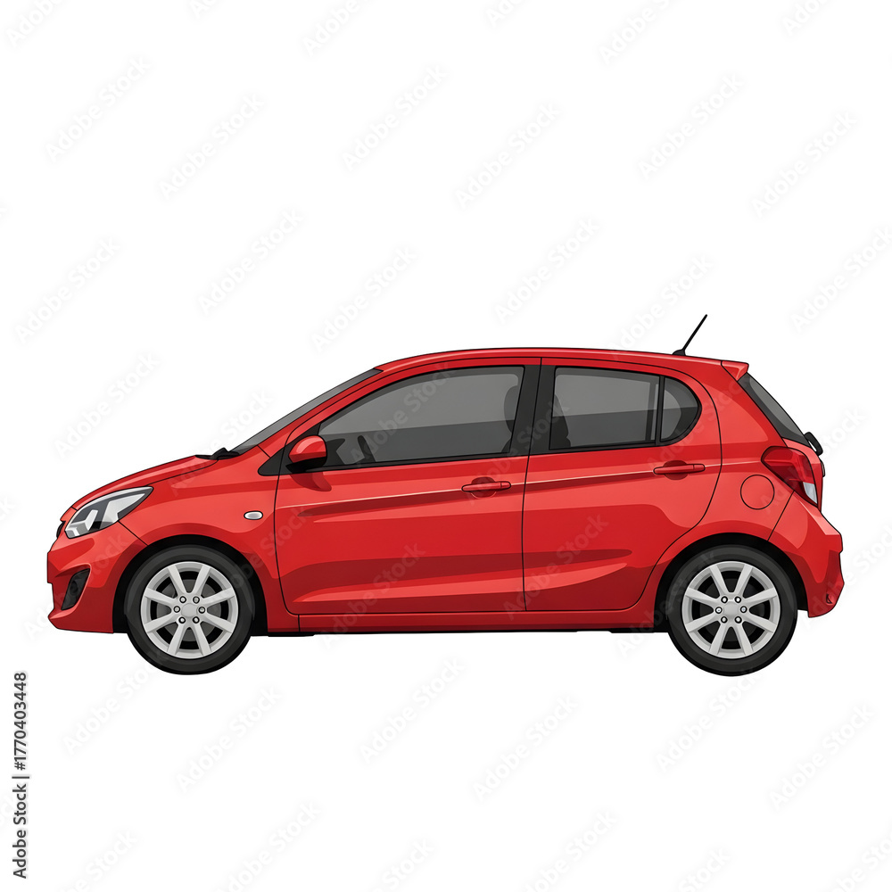 Obraz premium Red compact hatchback car isolated on transparent background