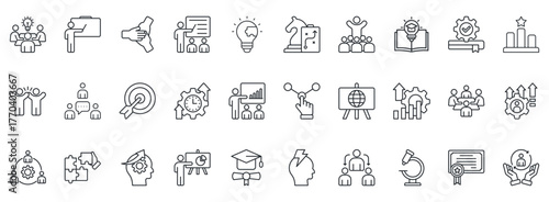 Workshop Icon Set. Contains Icons That Are Relevant For Business. Designed In Vector Outline Style