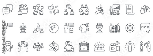 Speaking Icon Set. Contains Icons That Are Relevant For Business. Designed In Vector Outline Style