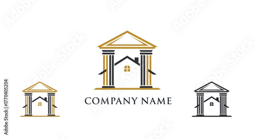 Classic architectural logo design featuring a house with pillars.