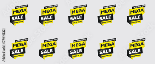 3D Black and Yellow Sale Tags Set – Discount and Promotion Label Collection