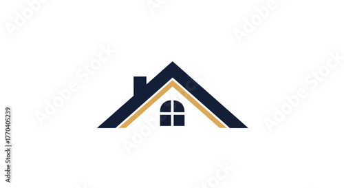 Modern House Roof Icon with Chimney and Window.