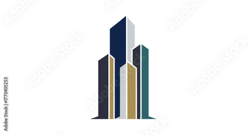 Modern abstract skyscraper buildings forming a city skyline logo.