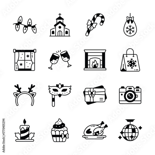 Have a look at this creatively design christmas flat outline style icons