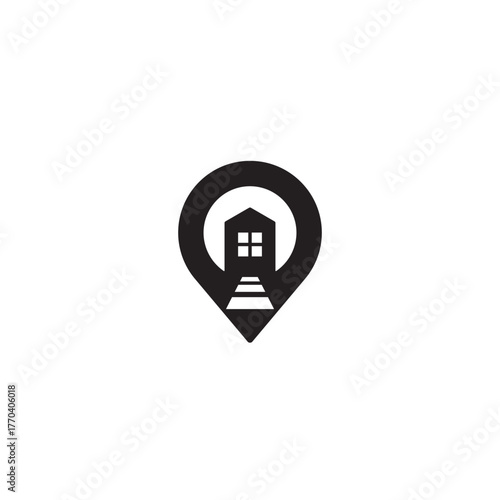 Location Mark, House and Road logo or icon design