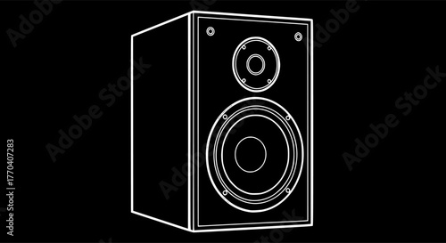 Speaker Silhouette – Black and White Vector Illustration, Loudspeaker, Audio Equipment, Sound System, Music, Electronics, Technology, Clipart, Outline Design, Editable Vector.
