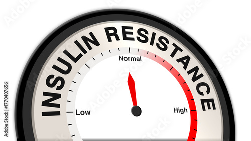 Insulin resistance at moderate severity displayed on a barometer or tachometer, indicating manageable symptoms with ongoing treatment, lifestyle adjustments, and monitoring for optimal health