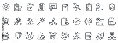 Quality Control Icon Set. Contains Icons That Are Relevant For Business. Designed In Vector Outline Style