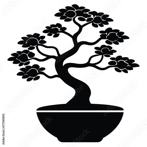 bonsai tree in pot vector icon on white background