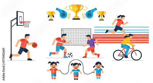 Diverse Group of People Participating in Various Sports Activities Illustration