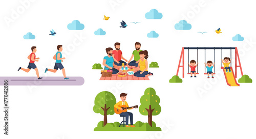 Diverse Outdoor Activities Featuring People Enjoying Leisure Time