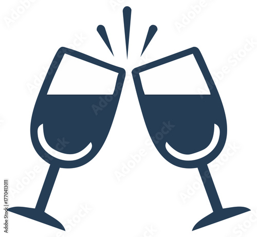 Two wine glasses clinking together in a toast illustration