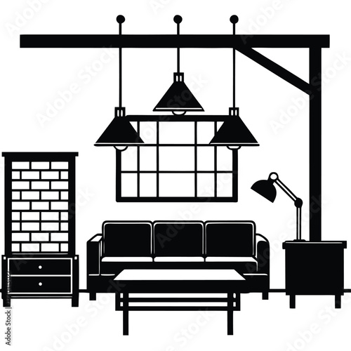 industrial loft living room with exposed brick and