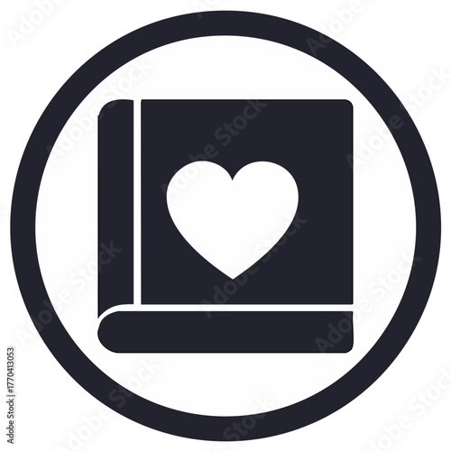 Book with a heart icon symbolizing a love for reading favorite stories and romance novels