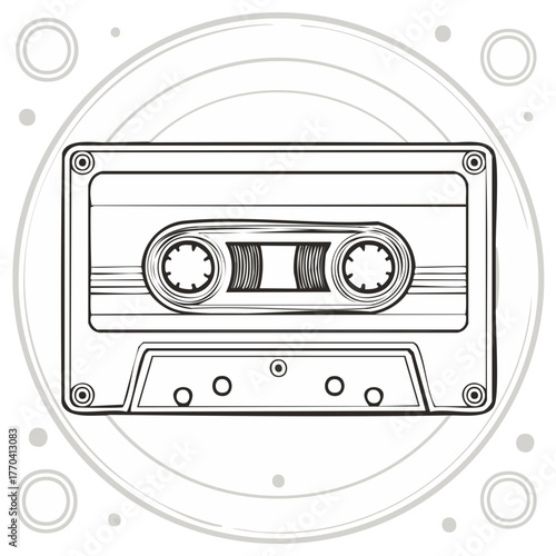 Retro audio cassette tape illustration for music lovers and nostalgic designs.