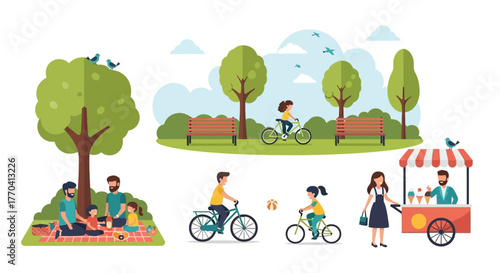 Diverse people enjoying a sunny day in a vibrant park setting