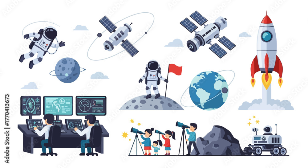 Obraz premium Diverse Space Exploration and Astronomy Themed Illustrations