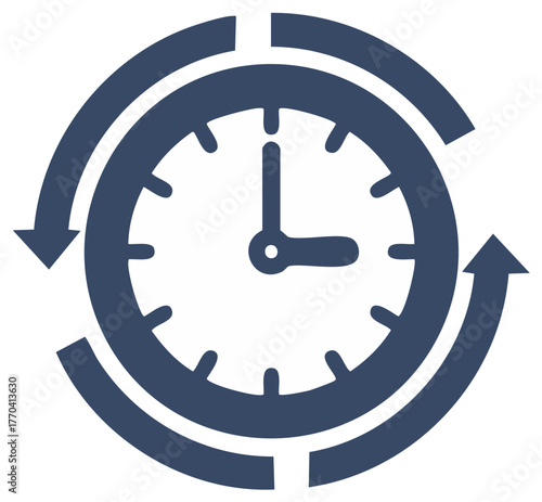 Circular clock icon with arrows indicating continuous time flow and repetition