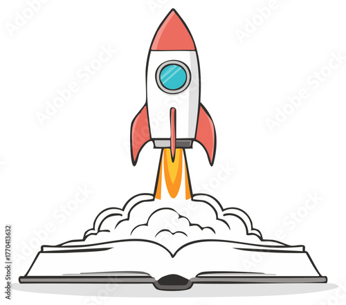 Igniting Knowledge Open Book Propels Rocket Launch Education Concept