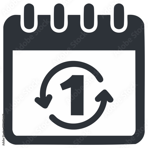 Calendar Icon with Rotating Arrows and the Number One, First Day