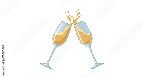 Champagne glasses clinking together with splashes for celebration, concept of New Year, Christmas  