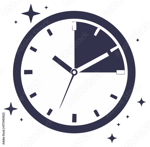 Clock with stars and sparkle design indicating time passing quickly.