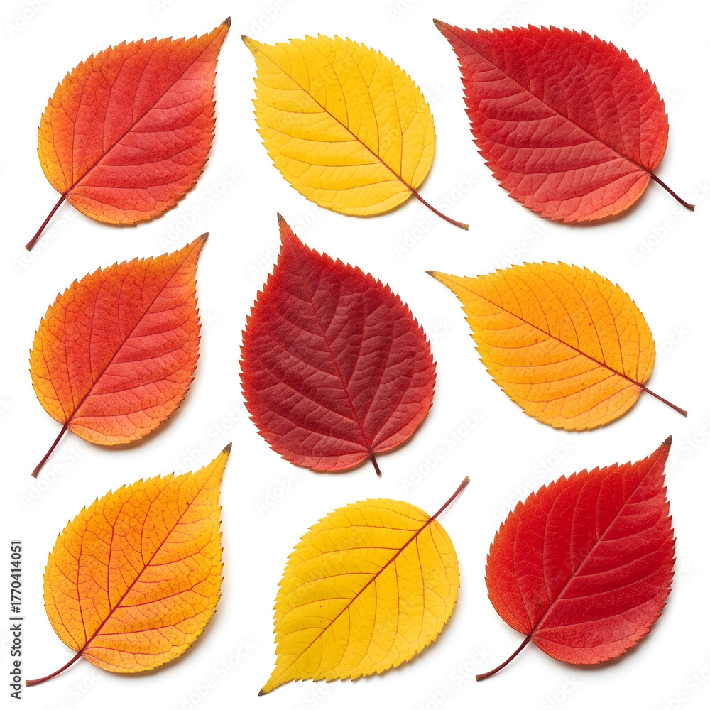 Obraz premium Assortment of Autumn Leaves in Red Yellow and Orange