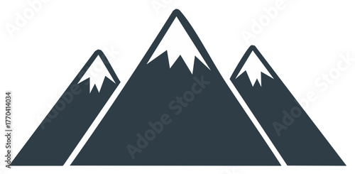 Minimalist three mountains icon with snow capped peaks representing nature adventure and outdoor travel destinations