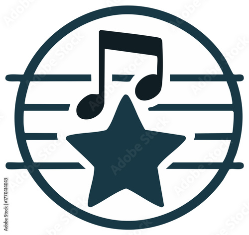 Icon of a music note, star and musical staff in a circular shape