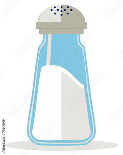 Cartoon salt shaker, filled with white salt, simple design