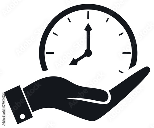 Clock in hand icon symbolizing time management, schedule, deadline, and efficiency