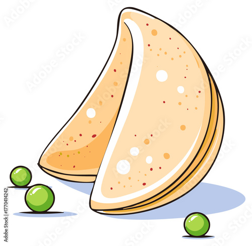 Illustration of roti flatbreads with peas for vegetarian or Indian cuisine visuals.