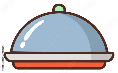 Cartoon vector illustration of a food cloche or serving platter dome for dining and catering services