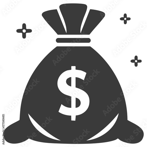 Money bag icon with dollar sign and sparkles representing wealth and savings