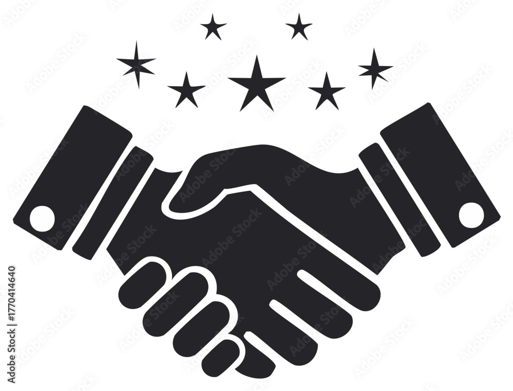 Fototapeta premium Handshake silhouette with stars. Concept of success, agreement, or collaboration.