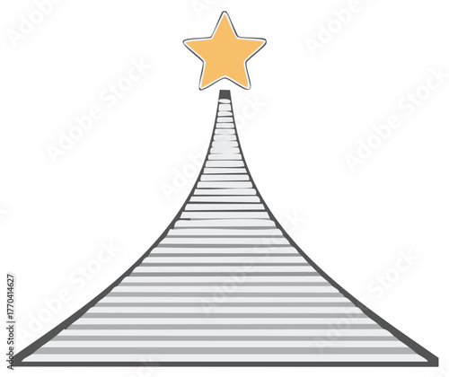 Abstract upward path of steps climbing towards a shining star representing achievement, success, and aspirations.