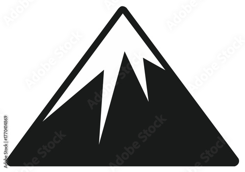 Minimalist Black and White Mountain Peak Icon with Stylized Snow Cap