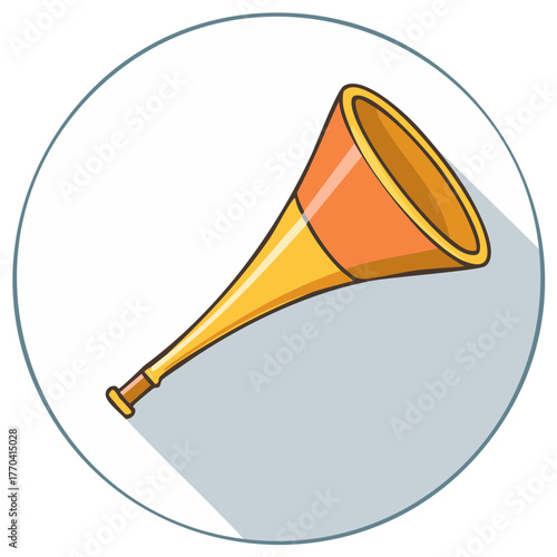 Orange and Yellow Trumpet Horn Circle Icon with Shadow, Musical Instrument, Sound